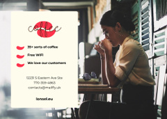 Ad of Best Places for Work with Young Woman in Cafe
