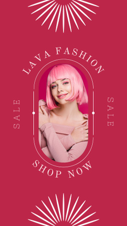 Fashion Ad with Pink Haired Woman Instagram Story Design Template