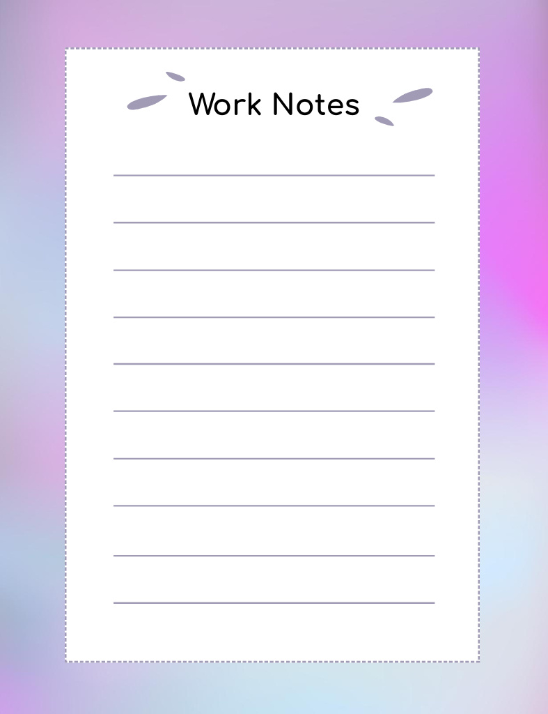 Work Notes with Purple Gradient Frame Notepad 107x139mm Tasarım Şablonu