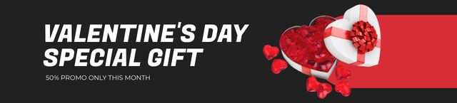 Ontwerpsjabloon van Ebay Store Billboard van Valentine's Day Special Gift Offer with Cute Hearts in Gift Box