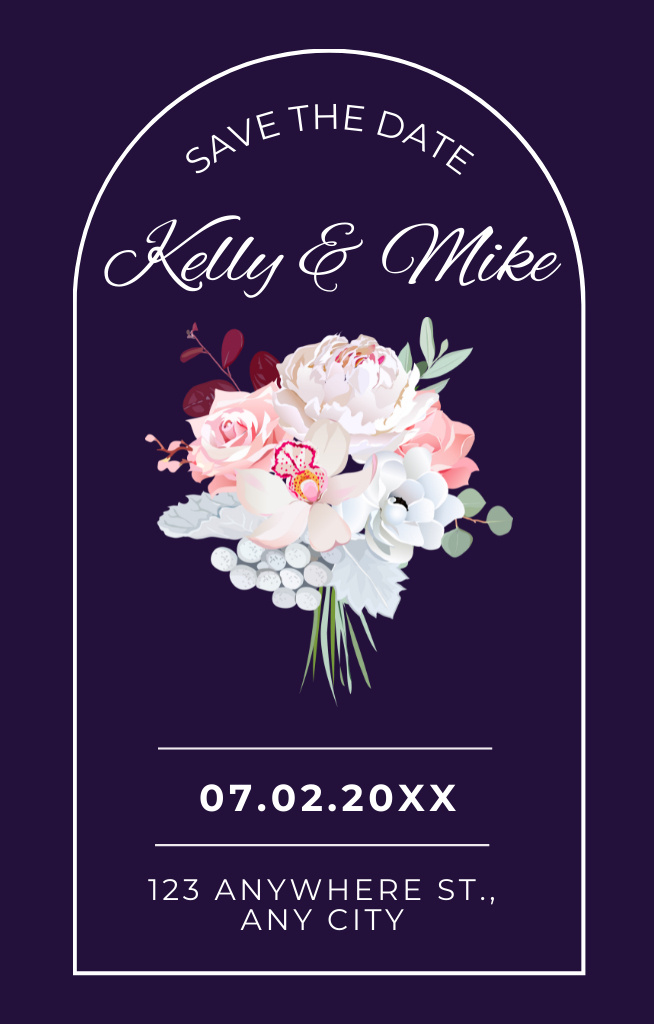 Save the Date Wedding Announcement with Bouquet of Flowers Invitation 4.6x7.2in Tasarım Şablonu