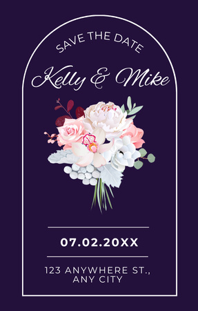 Modèle de visuel Faire-part de mariage Save the Date avec bouquet de fleurs - Invitation 4.6x7.2in