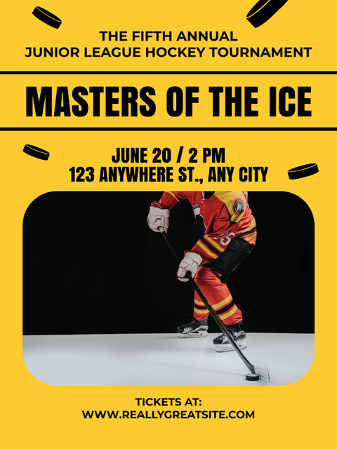 Junior Hockey Tournament Advertisement on Yellow Poster US Tasarım Şablonu