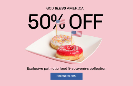 USA Independence Day Sale Announcement with Donuts Flyer 5.5x8.5in Horizontal Design Template