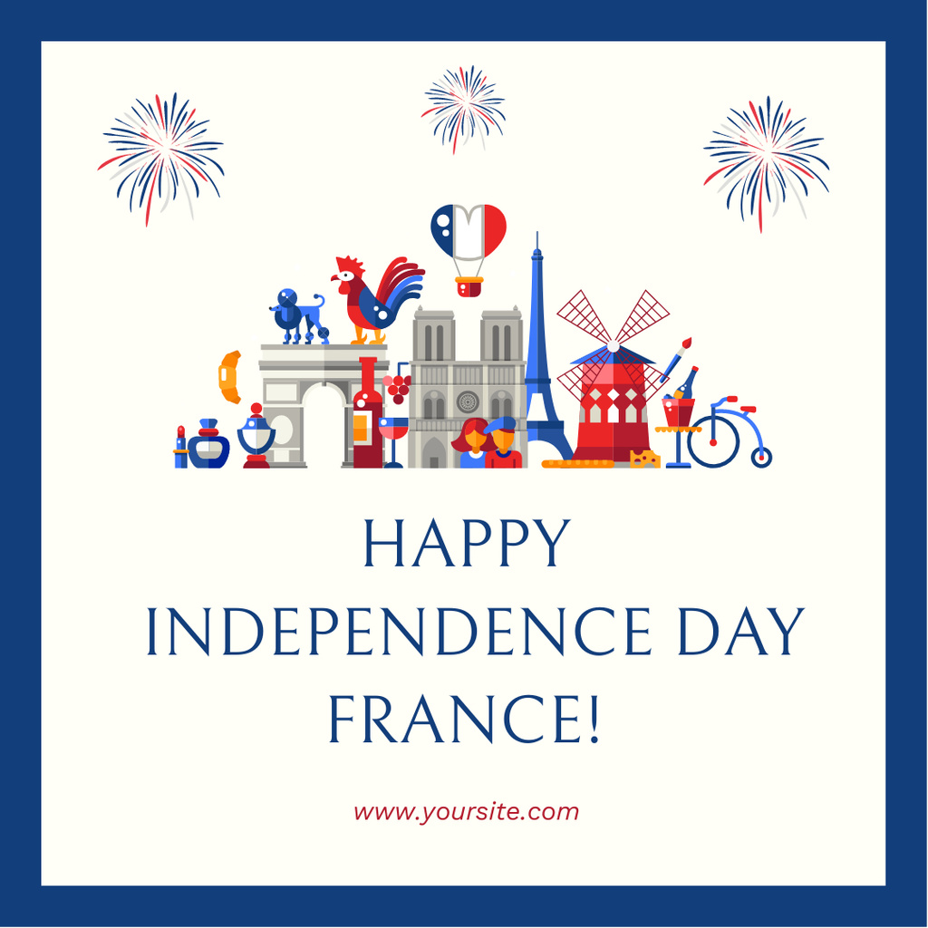 Happy Independence Day,France Instagram Šablona návrhu