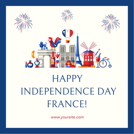 Plantilla de diseño de feliz día de la independencia, francia Instagram 
