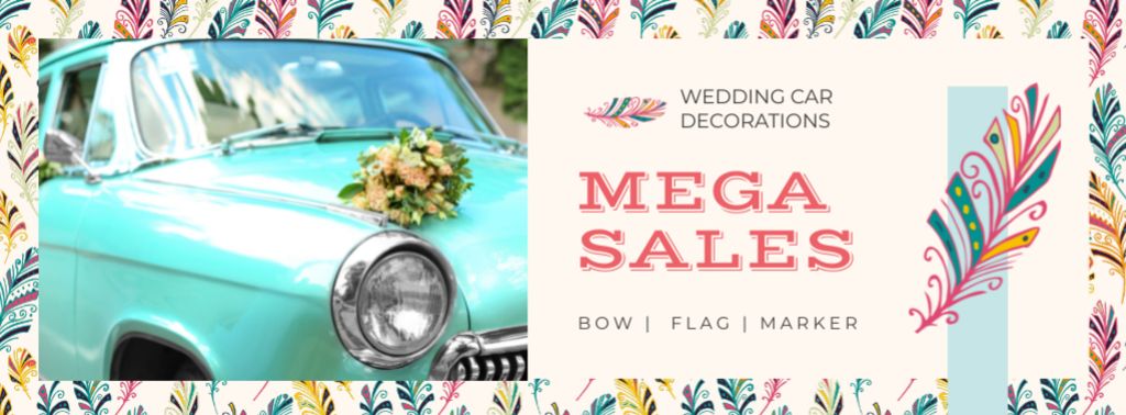 Wedding Decor Sale Car with Flowers Bouquet Facebook coverデザインテンプレート