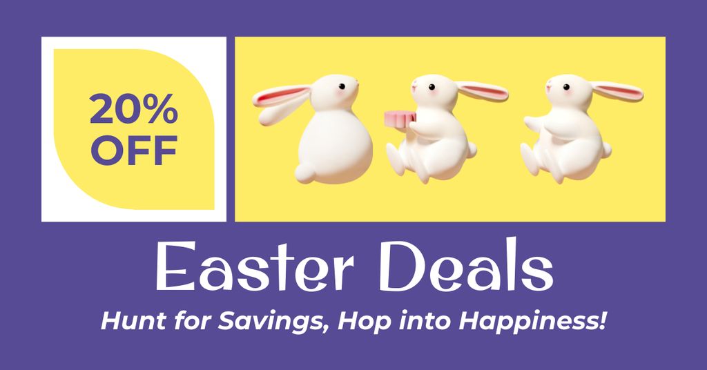 Easter Deals Offer of Discount with White Bunnies Facebook AD Tasarım Şablonu