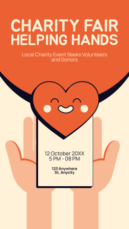 Designvorlage Ankündigung einer Wohltätigkeitsmesse mit rotem Herz für Instagram Story