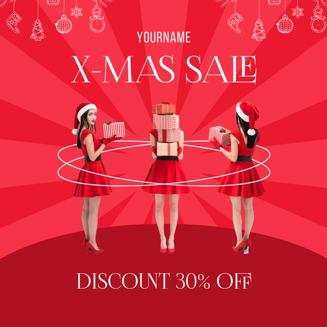 Women in Santa's Costumes for X-mas Sale Instagram AD – шаблон для дизайну
