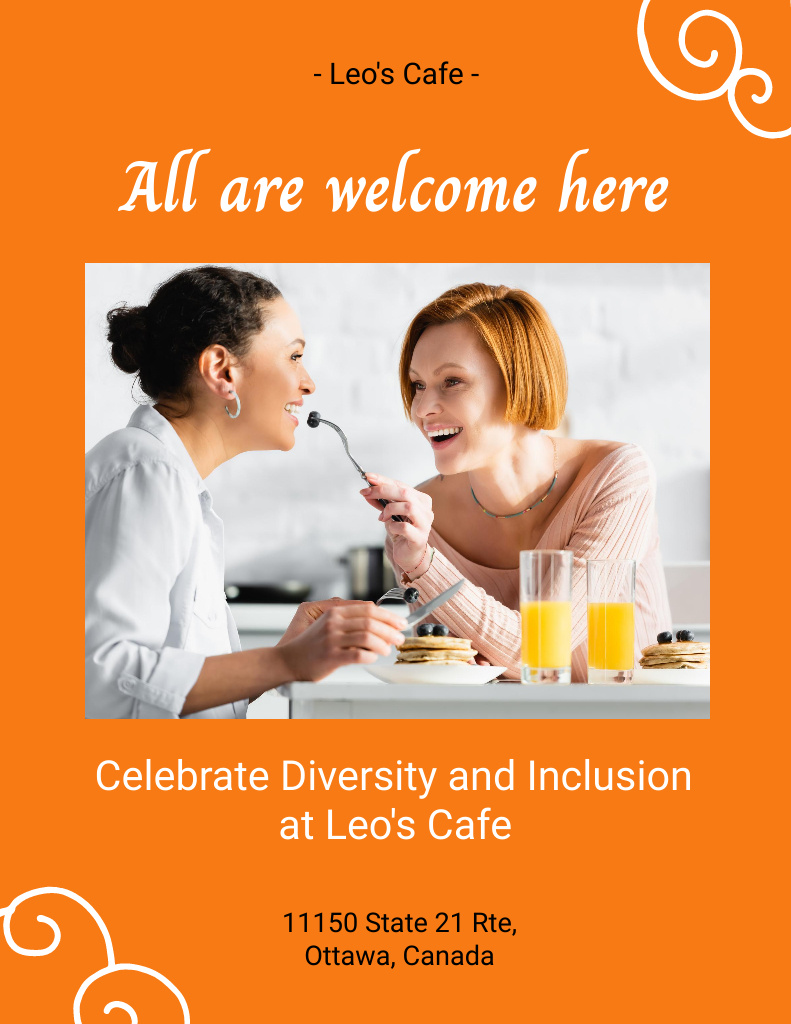 LGBT-Friendly Cafe Invitation with Cute Lesbian Couple Poster 8.5x11in Design Template