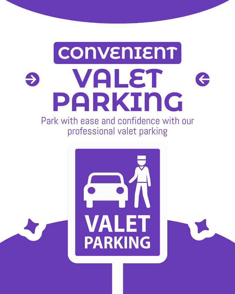 Promo Services of Convenient Parking Valet on Violet Instagram Post Vertical Πρότυπο σχεδίασης