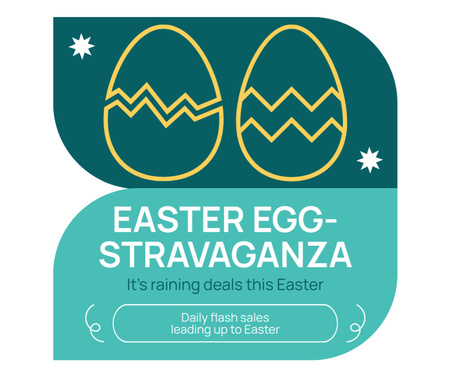 Easter Deals Ad with Illustration of Eggs in Green Facebook Design Template