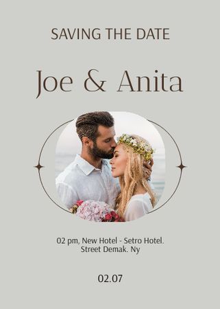 Wedding Invitation with Happy Newlyweds Invitation Design Template