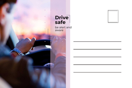Man driving Car on Sunset Postcard 4x6in Design Template