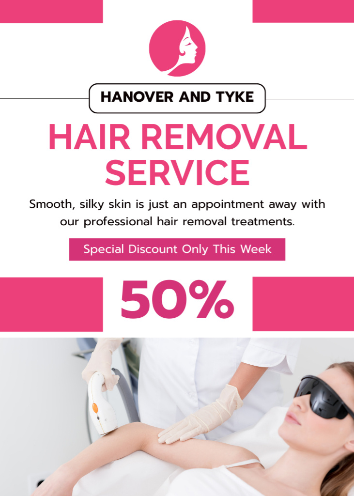 Designvorlage Discount for Laser Hair Removal on Pink für Flayer