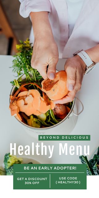 Healthy Menu Ad with Chef cutting Pumpkin Graphicデザインテンプレート