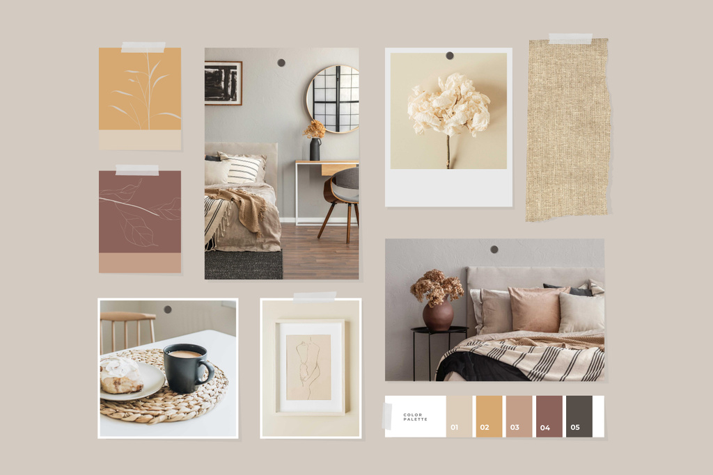 Platilla de diseño Cozy interior in natural colors Mood Board
