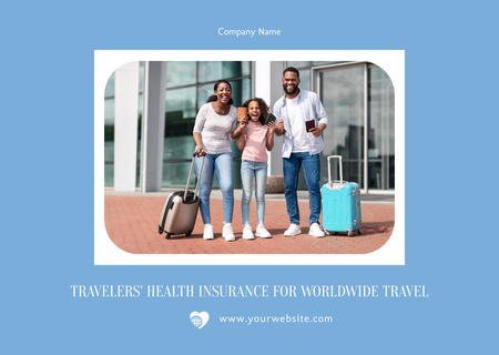 Insurance Services Ad with African American Family at Airport Flyer A6 Horizontal Design Template