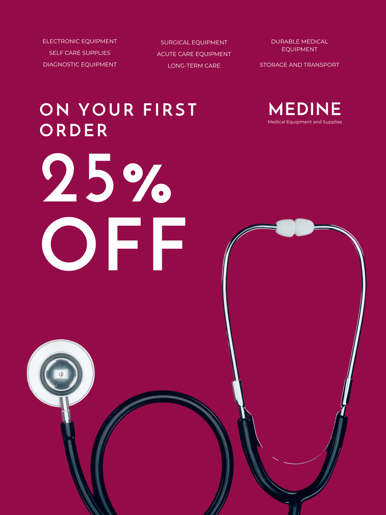 Clinic Offering Discount For First Order with Medical Stethoscope Poster US Šablona návrhu