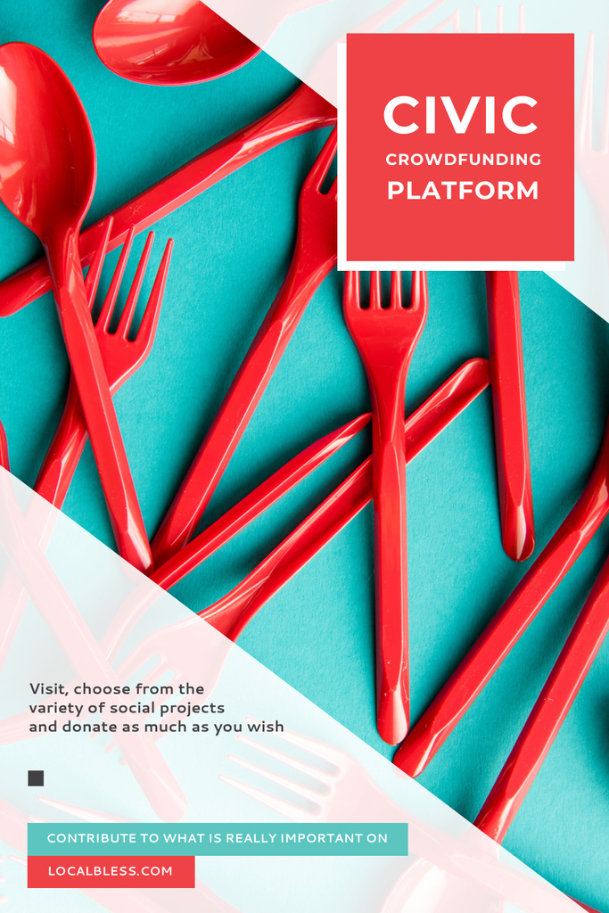 Crowdfunding Platform with Red Plastic Tableware Pinterest Design Template