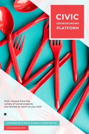 Ontwerpsjabloon van Pinterest van Crowdfundingplatform met rood plastic servies