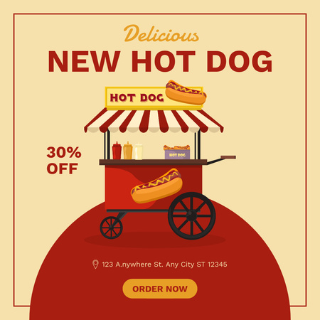 Plantilla de diseño de Delicioso nuevo anuncio de perritos calientes Instagram 