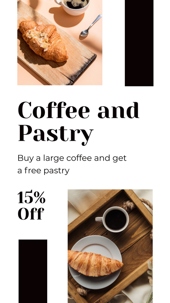Bold Coffee In Cup And Discounted Pastry Offer Instagram Story Šablona návrhu