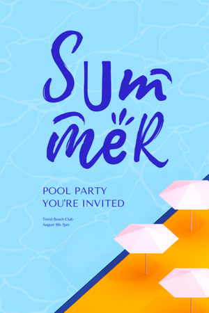 Summer Pool Party Announcement with Beach Umbrellas Invitation 6x9in Design Template