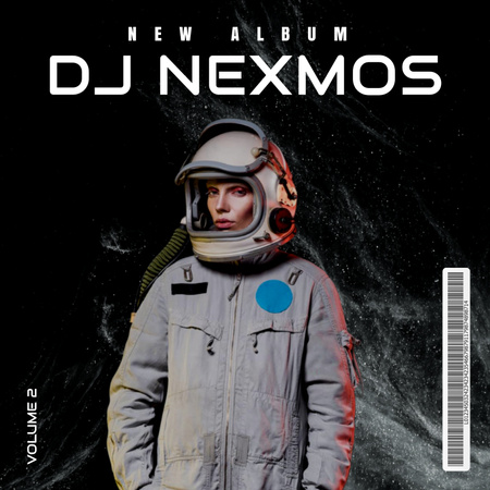 Ontwerpsjabloon van Album Cover van Spacewoman op stoffige achtergrond omringd met witte titels en code