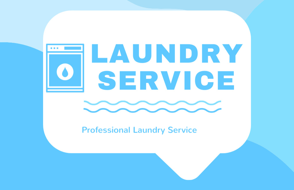 Laundry Service Offer on Blue Business Card 85x55mm Design Template