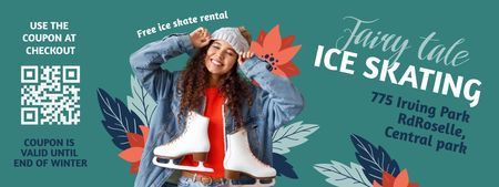 Cute Woman with Ice Skates Coupon Design Template
