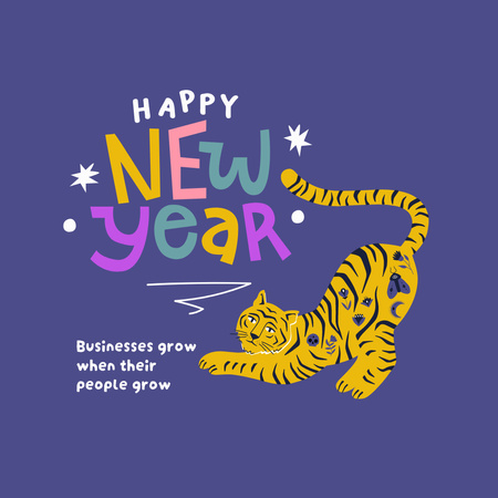 New Year Greeting with Cute Tiger Instagram Šablona návrhu