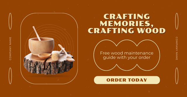 Wooden Dishware Craftsmanship With Free Guide Facebook AD Modelo de Design