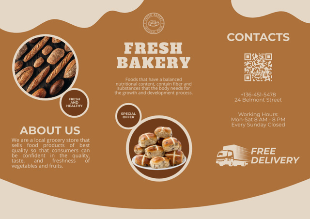Designvorlage Fresh Bakery with Free Local Delivery für Brochure