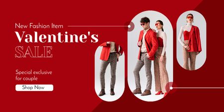 Valentine's Day Sale with Couple on Red Twitter Design Template