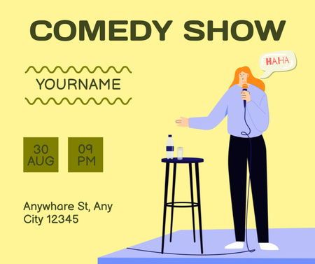 Comedy Show with Woman on Stage Facebook Design Template