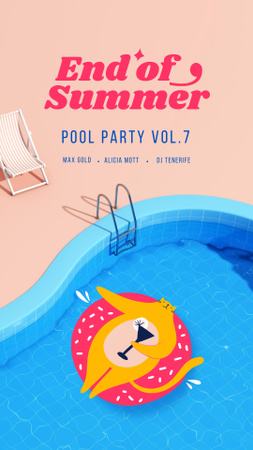 Summer Party Announcement with Cat in Pool Instagram Story Design Template