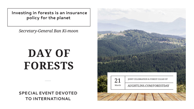 Plantilla de diseño de International Day of Forests Event Scenic Mountains Title 1680x945px 