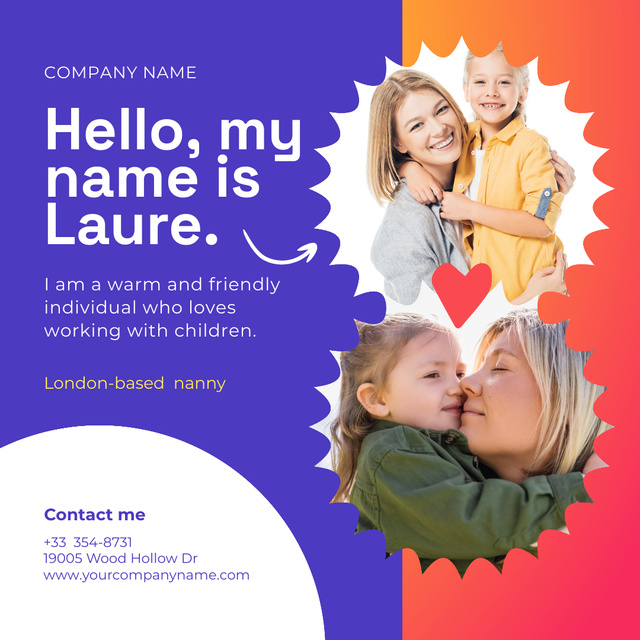 Designvorlage Friendly Babysitting Introduction Text für Instagram