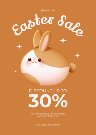Easter Sale Ad with Easter Bunny in Egg Shape Flayer Design Template