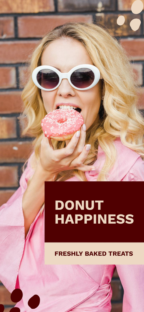 Doughnut Shop Ad with Woman Eating Sweet Treat Snapchat Geofilter Tasarım Şablonu