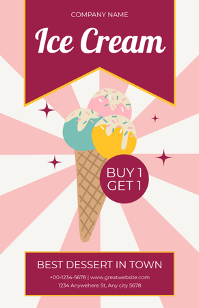 Designvorlage Illustration der leckeren Eiscreme mit bunten Bällen für Recipe Card