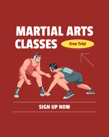 Διαφήμιση μαθημάτων πολεμικών τεχνών με Kickboxers Instagram Post Vertical Πρότυπο σχεδίασης
