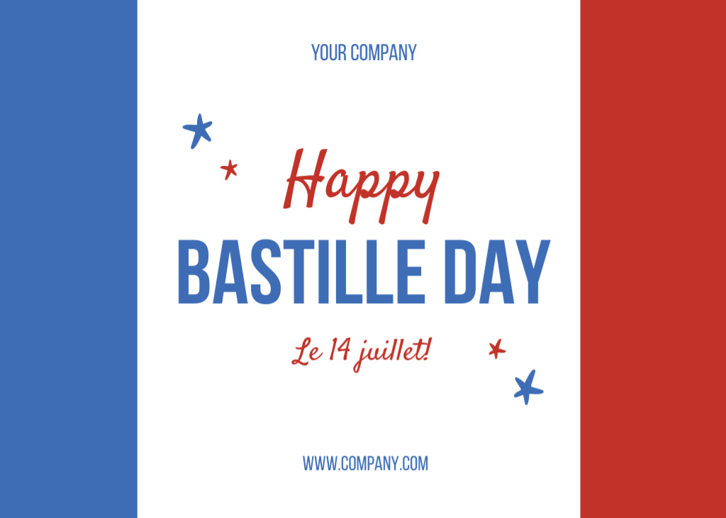 Designvorlage Happy Bastille Day Greeting With Flag für Postcard 5x7in