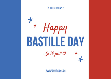 Happy Bastille Day Greeting With Flag Postcard 5x7in Design Template