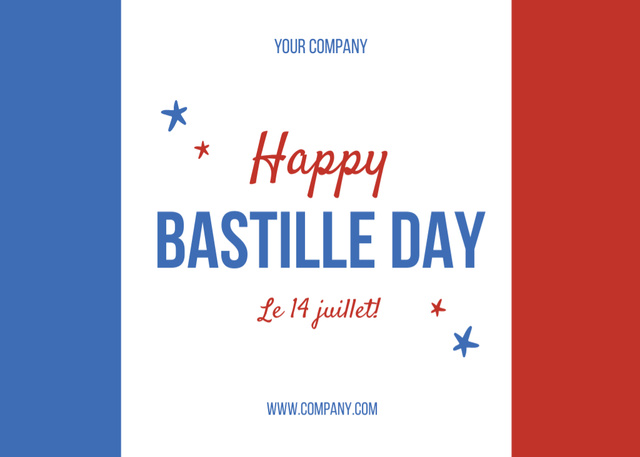 Happy Bastille Day Greeting With Flag Postcard 5x7in Tasarım Şablonu