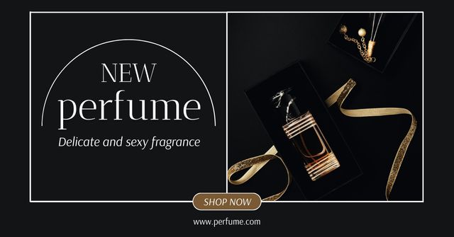 Perfume Ad with Elegant Ribbon Facebook AD Design Template