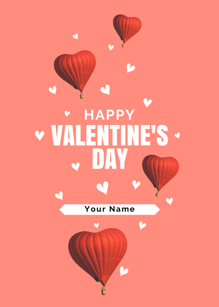 Valentine's Day Greeting with Balloons on Pink Postcard 5x7in Vertical Design Template