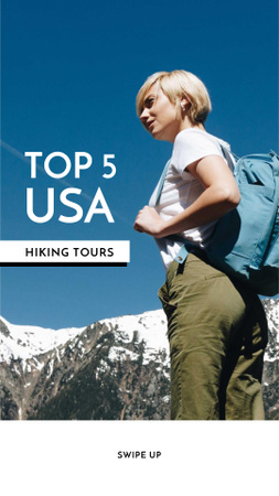 USA Travel Tour with Woman in mountains Instagram Story Design Template